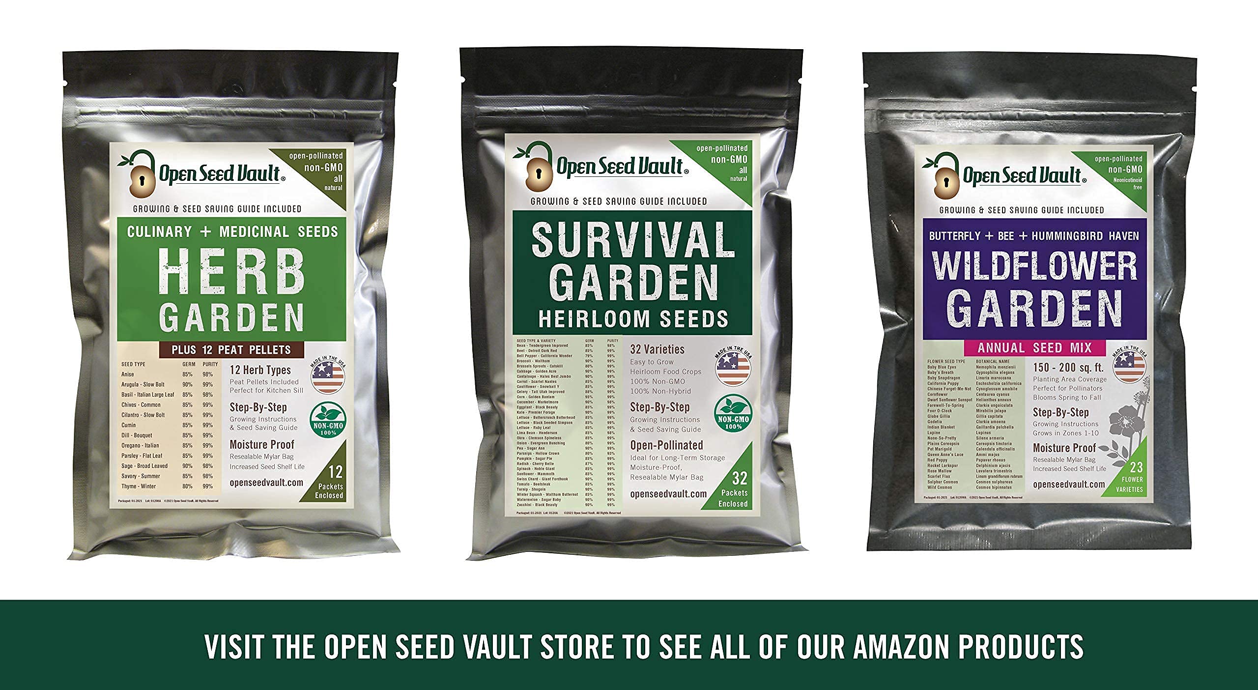 (32) Variety Pack Survival Gear Food Seeds 15,000 Non GMO Heirloom