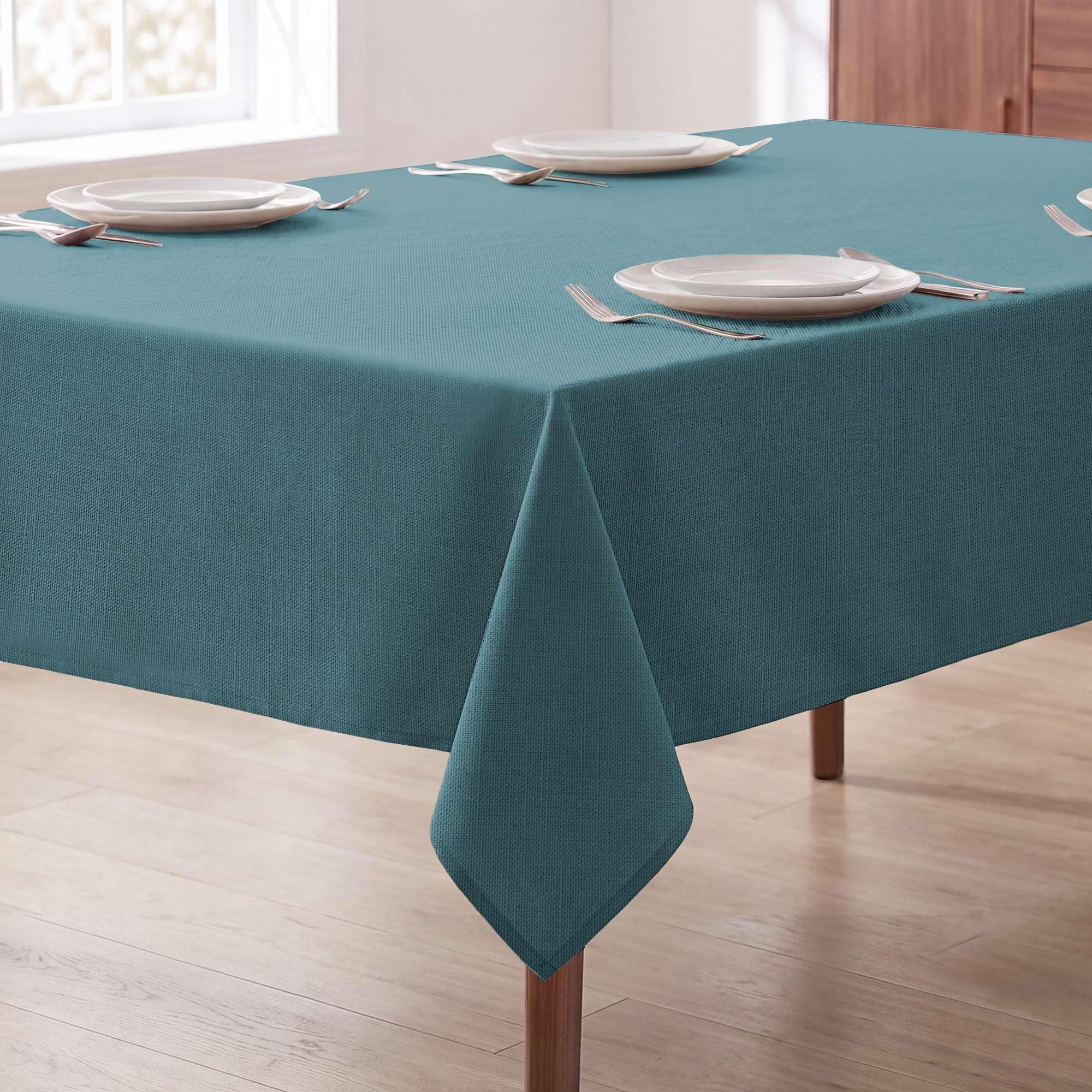 H.VERSAILTEX Linen Textured Table Cloths 60 x 60 Inch Premium Solid Tablecloth Spill-Proof Waterproof Table Cover for Dining Buffet Feature Extra Soft and Thick Fabric Wrinkle Free, Teal
