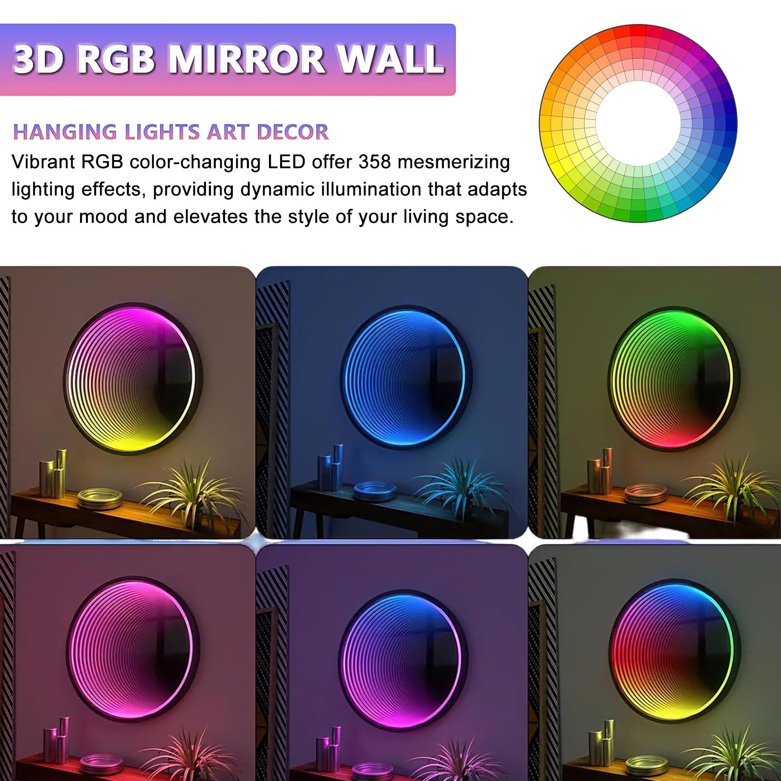 Wciągająca Lampa Tunelowa 3D Infinity, Wielokolorowa Lampa ścienna Rgb, Fajna Lampa Artystyczna, Do Gier, Kina Domowego, Do Stworzenia Atmosfery Imprezy Circle-30cm