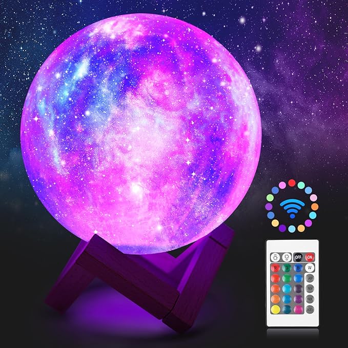 Poojaed Moon Light, 5.9 inch Galaxy Lamp 16 Colors LED 3D Moon Lamp, Remote & Touch Control, Bedroom Decor，Moon Light Gifts for Girls Boys Kids Women Birthday
