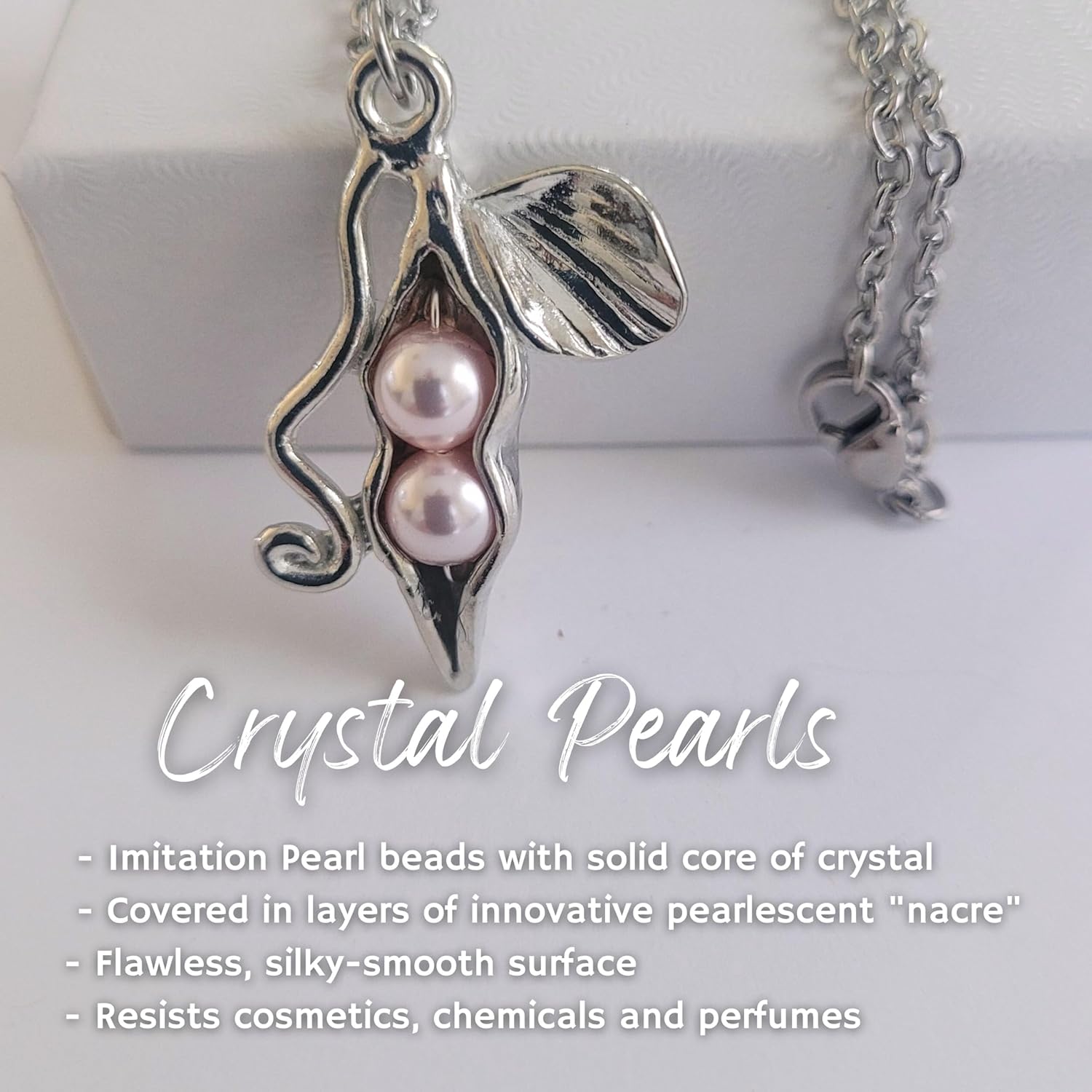 Pea Pod Necklace - 2 Peas in a Pod - Gift Packaged for Mom, Grandmother, Best Friend - Handcrafted Pewter Made in USA