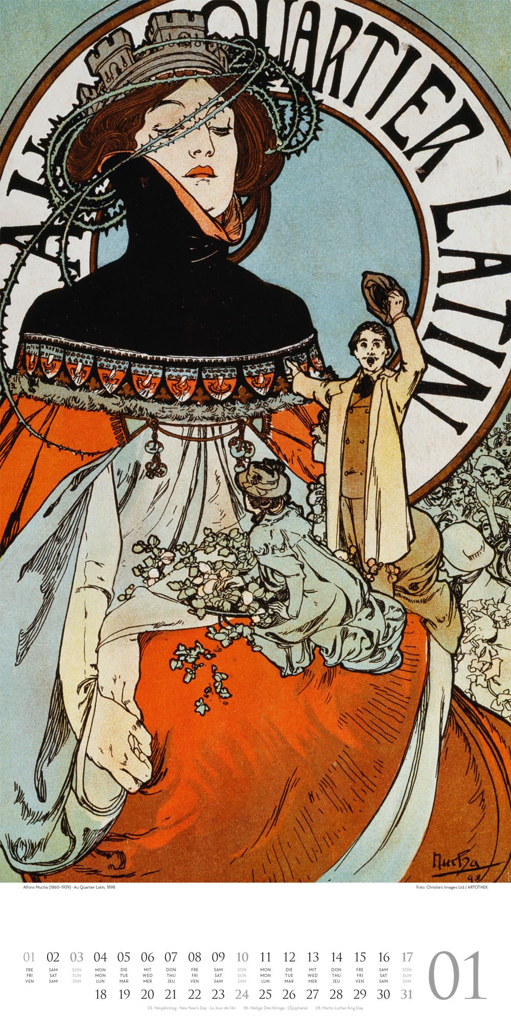 Alfons Mucha Kalender 2027: Geschmackvoller Kunst-Kalender im schlanken Hochformat (33x66 cm) | Plakatkunst des Jugendsstils