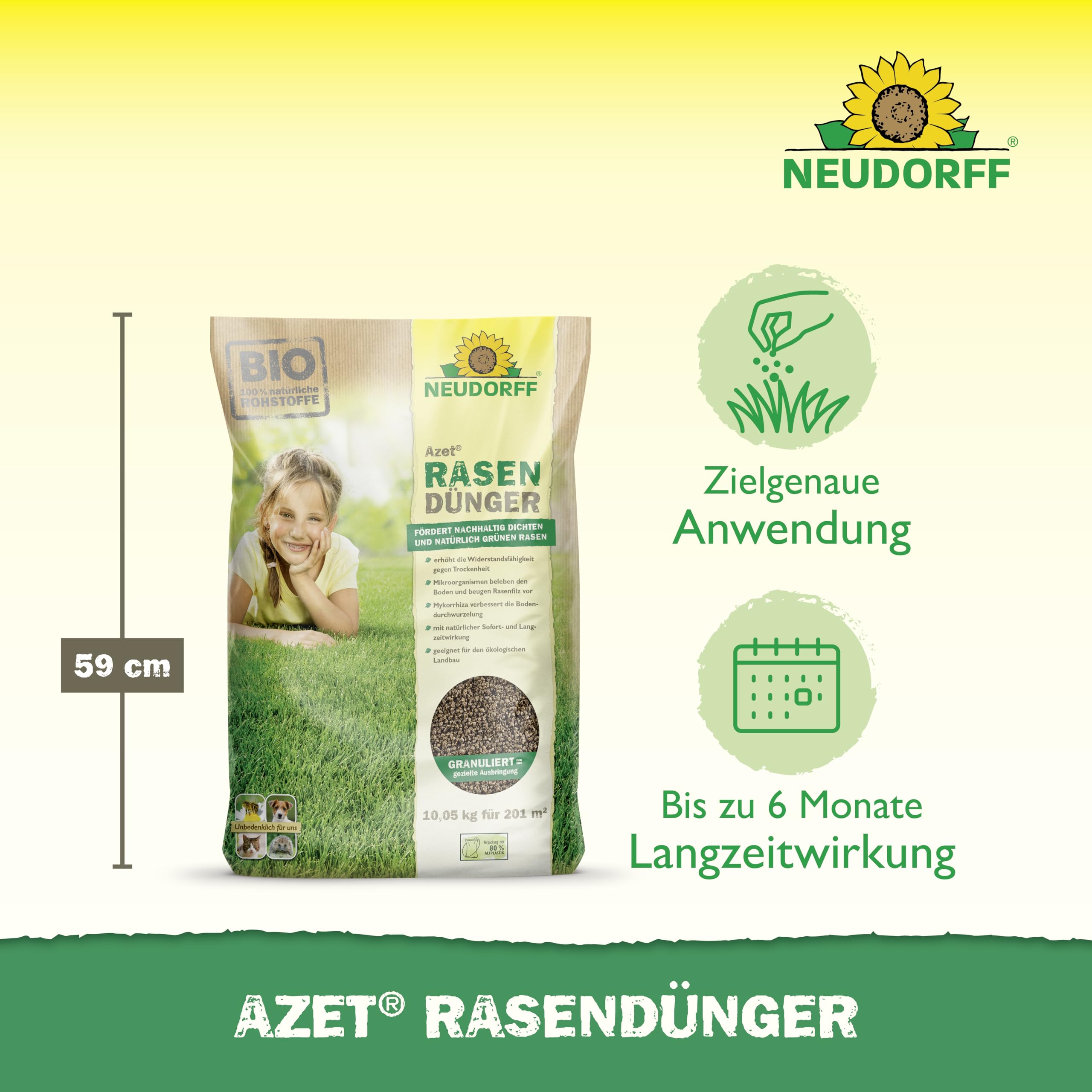 Neudorff Azet RasenDünger 201 m² Langzeitwirkung 6 Monate 10,05 kg