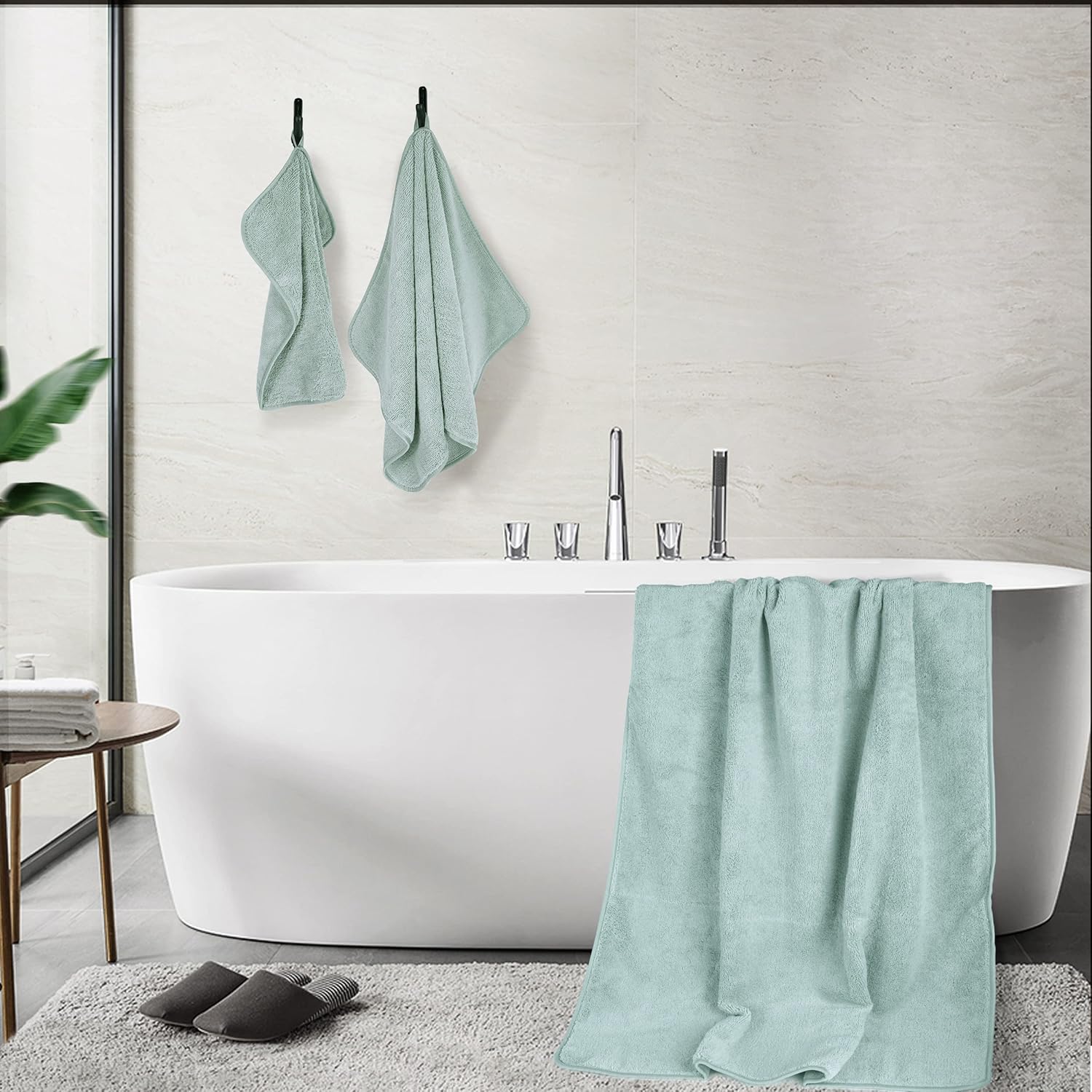 POLYTE Oversize, 60 x 30 in., Quick Dry Lint Free Microfiber Bath Towel Set, 6 Piece (Green) - Image 3