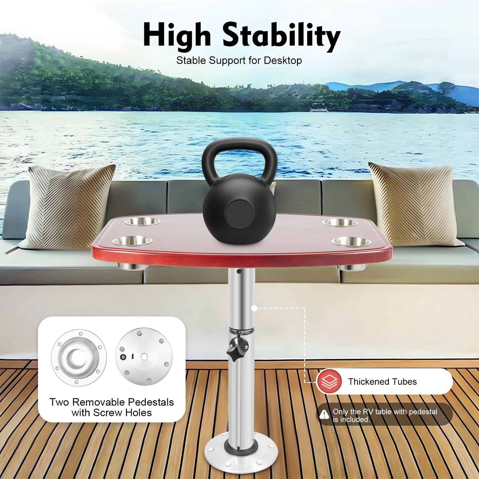 RV Teleskopisch Tisch, Wohnmobil-Bootstisch mit 4 Tassenschlitze, Einstellbare Höhe Wohnmobil-Tisch, Marine Cockpit Bootstisch, Wohnmobil Wohnwagen Tischs, 60 x 38 x 72cm