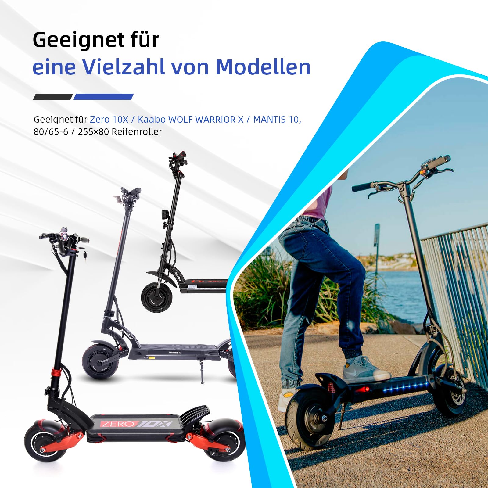 ulip 10 Zoll Offroad Reifen mit Verdickt Schlauch für Zero 10x Kaabo Wolf Warrior Mantis Scooter 80/65-6,255 * 80 tire, Super Grip und Anti-Rutsch, Komfortables Fahrgefühl,unebene Straßen im Freien