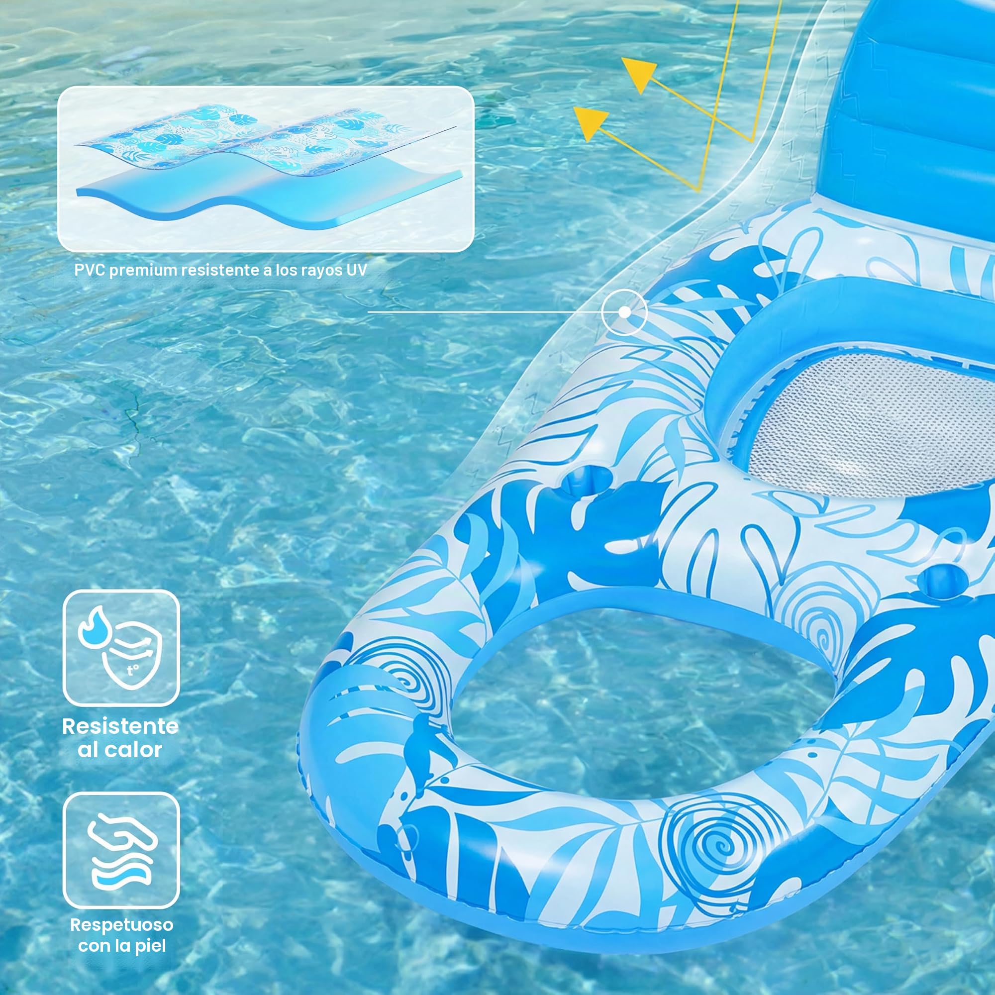 SLOOSH Flotadores Inflables para Piscina, Reclinable para Adultos, Flotador de Piscina con Respaldo Ajustable, Silla Flotante con Portavasos y Reposapiés para Fiesta de Verano en la Piscina