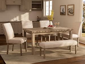 Modern Farmhouse Dining Table Set for 6 with Upholstered Bench and Chairs