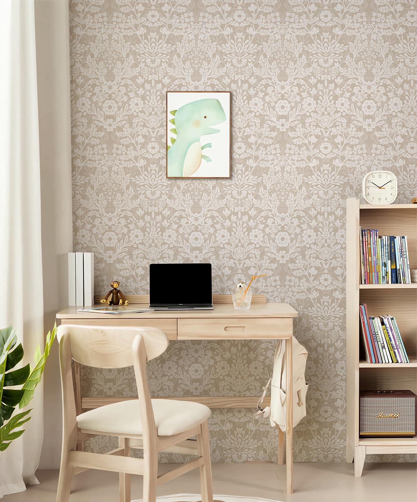 Tapeta samoprzylepna, brązowe kwiaty, tapeta samoprzylepna, 44 x 1000 cm, nowoczesna tapeta kwiatowa, odklejana, wodoszczelna, tłoczona folia samoprzylepna do mebli, kuchni, sypialni