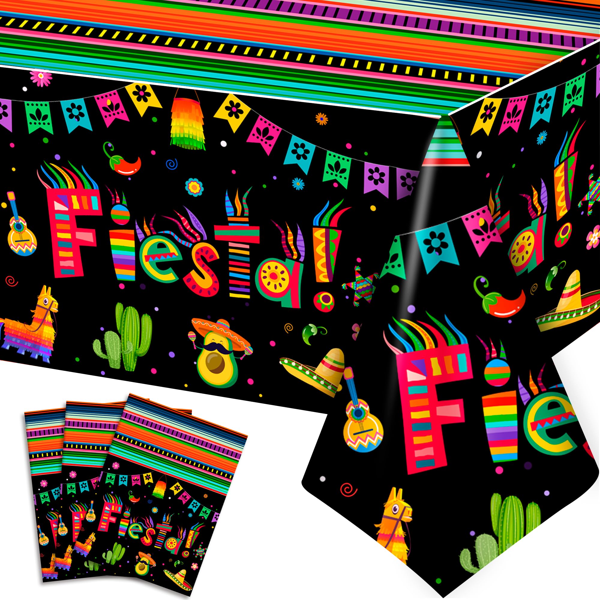 Fruitful Jewelry Mexican Fiesta Party Tablecloth 3pcs, 107.8''x54'' Mexican Fiesta Tablecloths Set, Cinco de Mayo Table Covers & Cinco de Mayo Fiesta