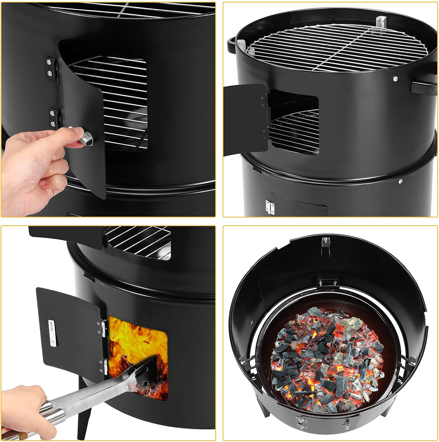 Gardebruk Barbecue Smoker Verticale a Carbonella con Termometro Grill Affumicatore Trasporto Semplice