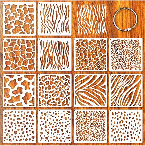 Miniatura 9 de Plantilla de leopardo, guepardo, animal y vaca, plantillas acrílicas de plástico para camisas blanqueadoras, plantillas de textura reutilizables con