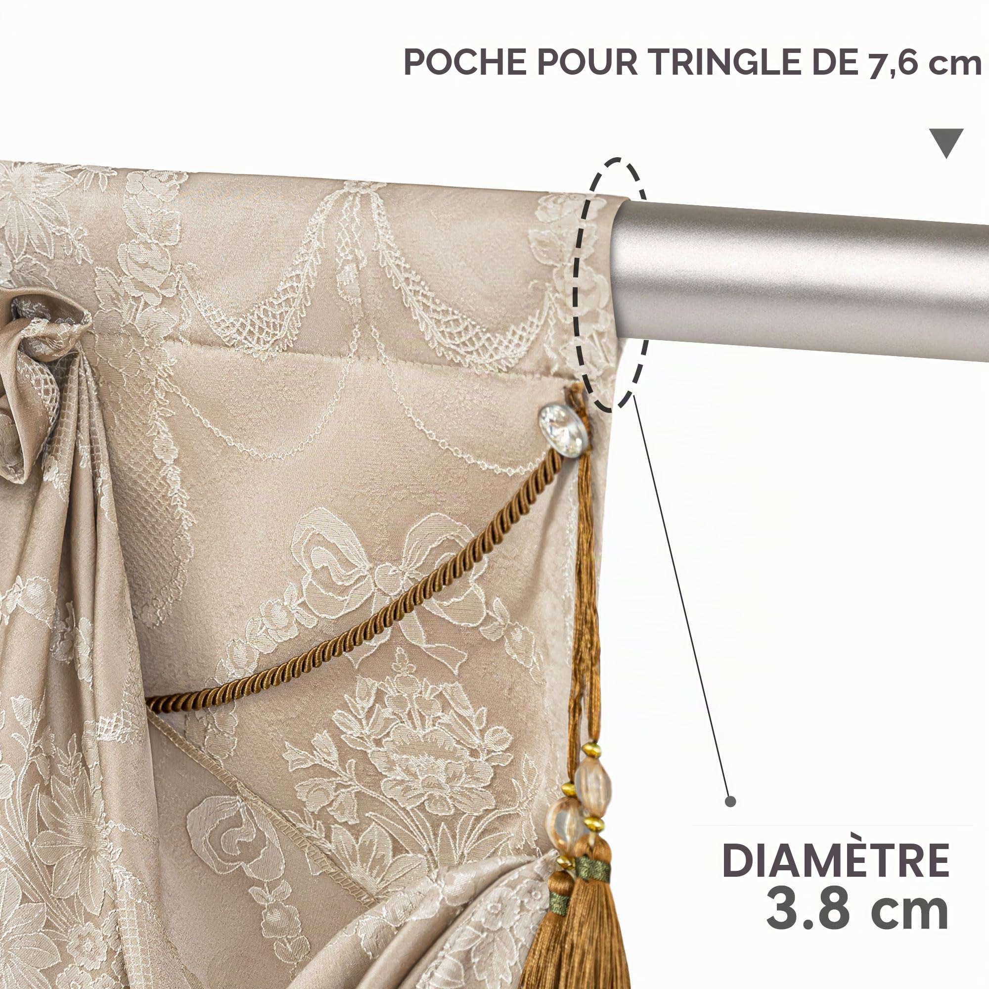 Rideaux Cantonnière Cascade pour Fenêtres, Cantonnière Damassée à Franges, Rideaux Courts pour Chambre Salon Cuisine (Largeur 200cm, Sable)