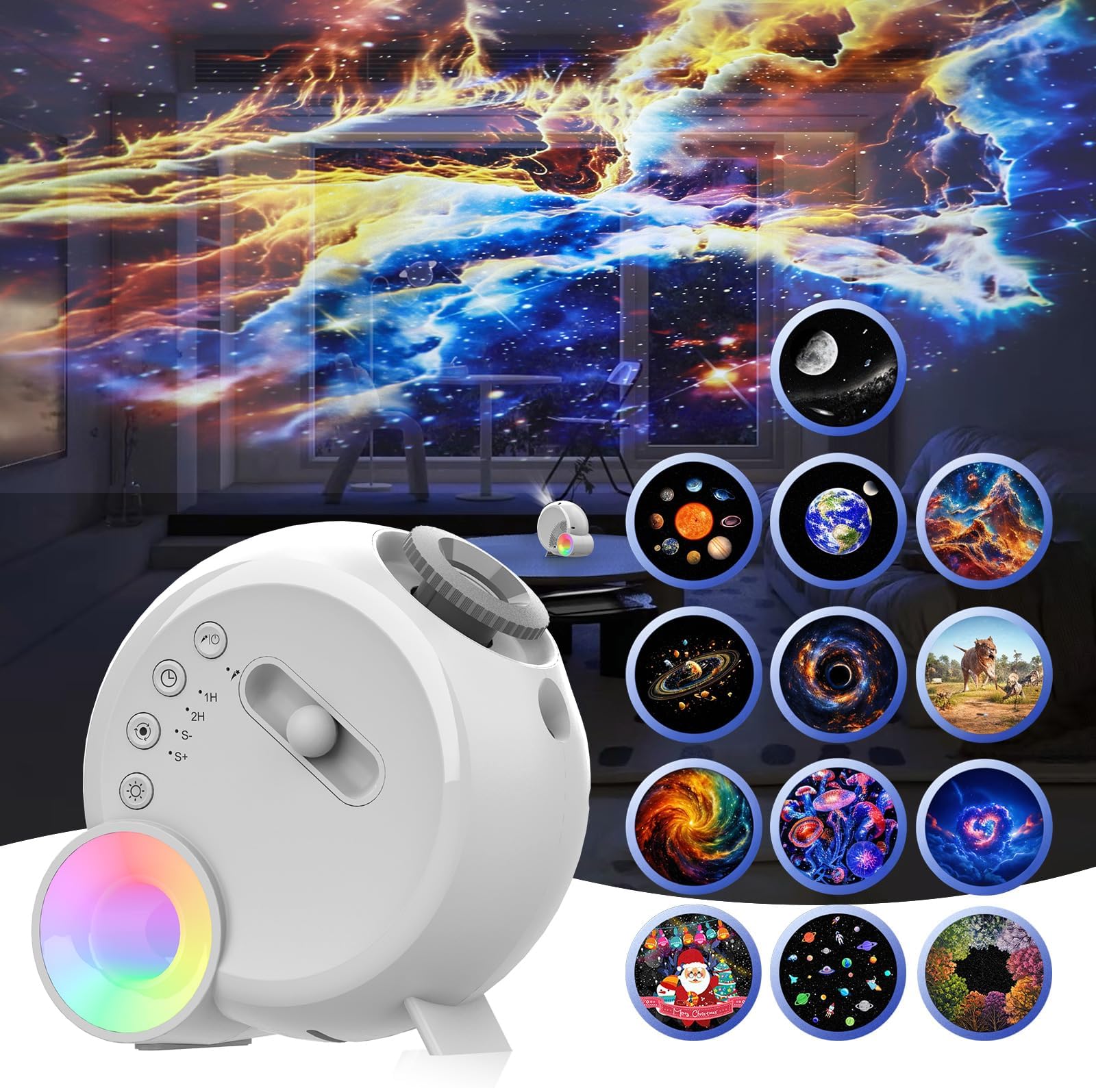 4K HD Galaxy Light Star Projector with Bluetooth Speaker,Planetarium Projector with Dynamic Meteor,Space Projector Skylight Projector with 12 Rolls of 4K Film for Starlit Skies, Dinosaurs, Forests [Energy Class A]