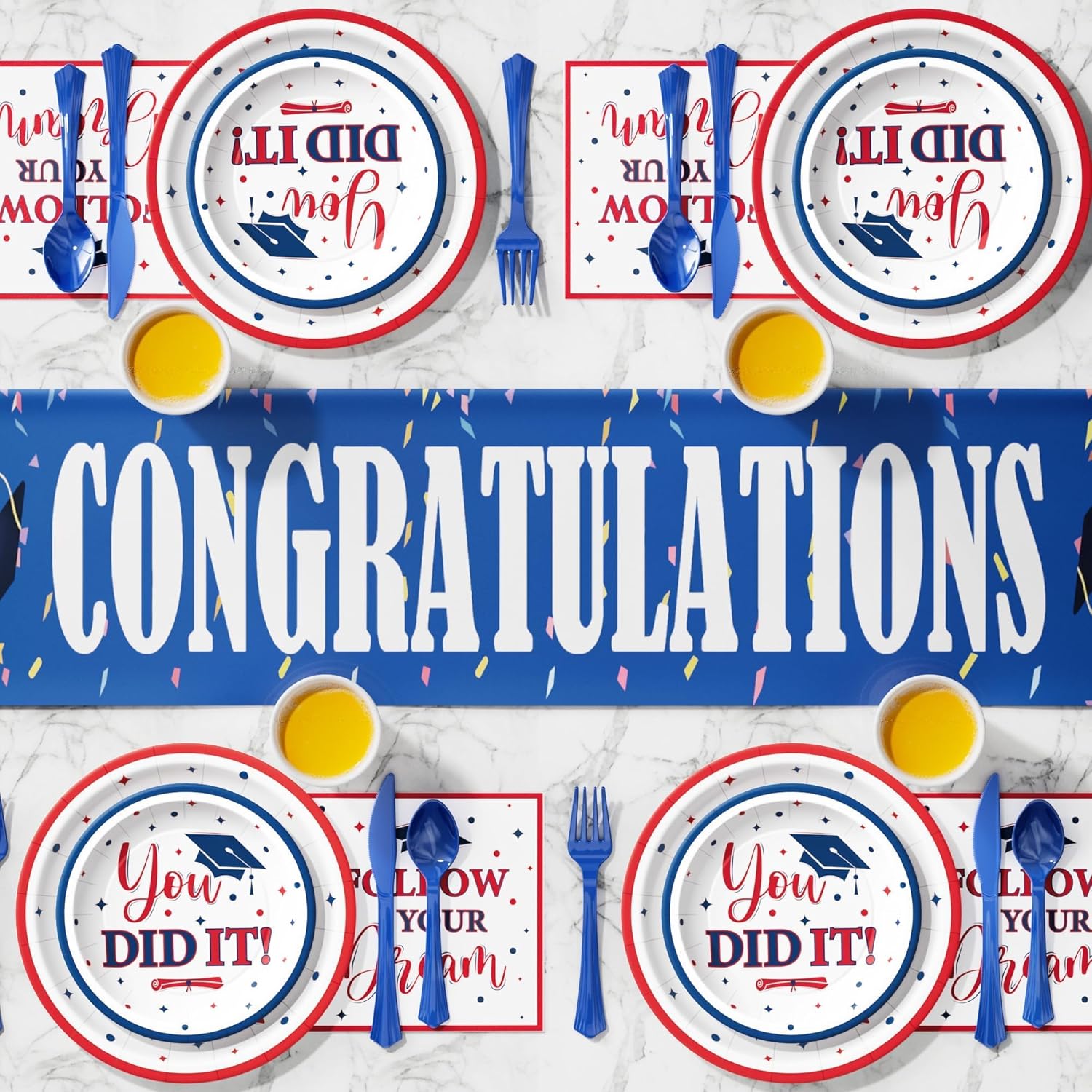 Ecomore Graduation Decorations Class of 2026, 175 PCS Graduation Party Supplies College High School Grad Decor Disposable Dinnerware (Serve 25) Paper Plates Cup Napkin Fork Knife Spoon ( Red & Blue )