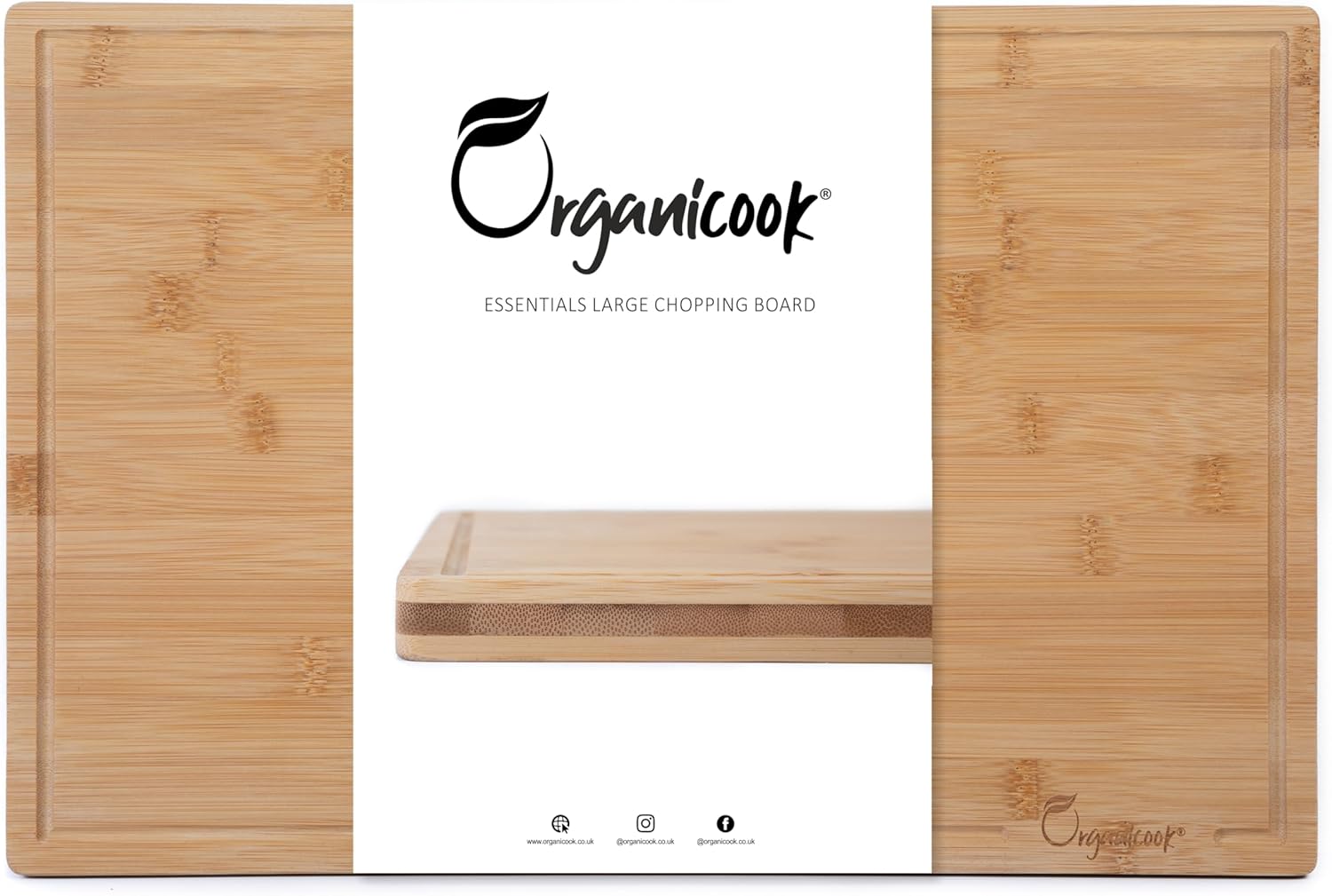 Organicook Large Wooden Chopping Boards for kitchens – Wood Chopping Board – Bamboo Cutting Board, Charcuterie Boards – Pre Oiled, Strong and Long Lasting