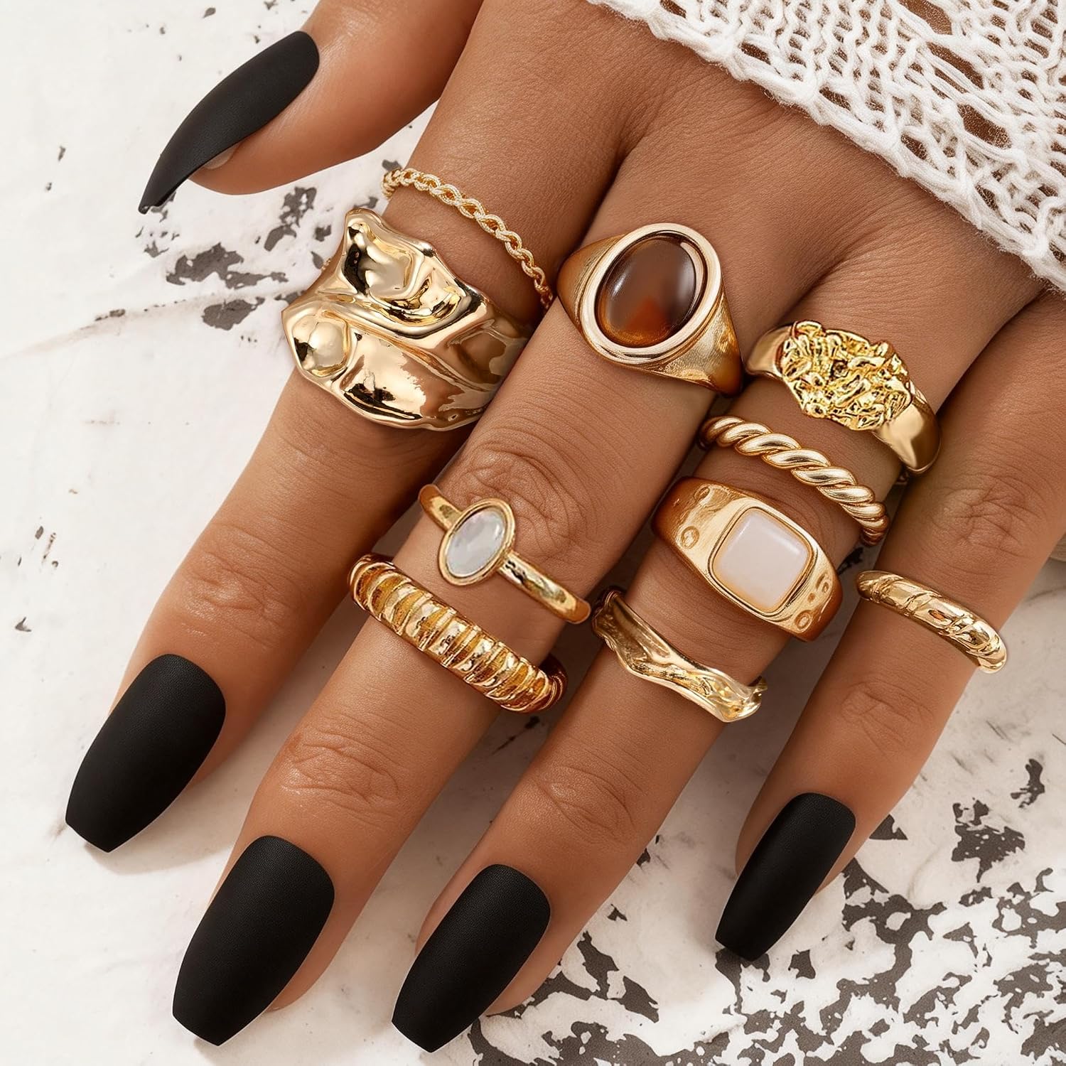 RIOSO Chunky Rings Set for Women Thick Large Big Bulk Statement Dainty Fashion Stackable Knuckle Ring Womens Chunky Rings Jewelry Sets