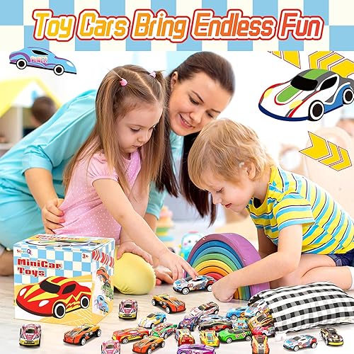 Miniatura 5 de Coches de juguete para niños, 24 piezas de autos de carreras con bolsas de almacenamiento, recuerdos de fiesta, rellenos de premios para niños,