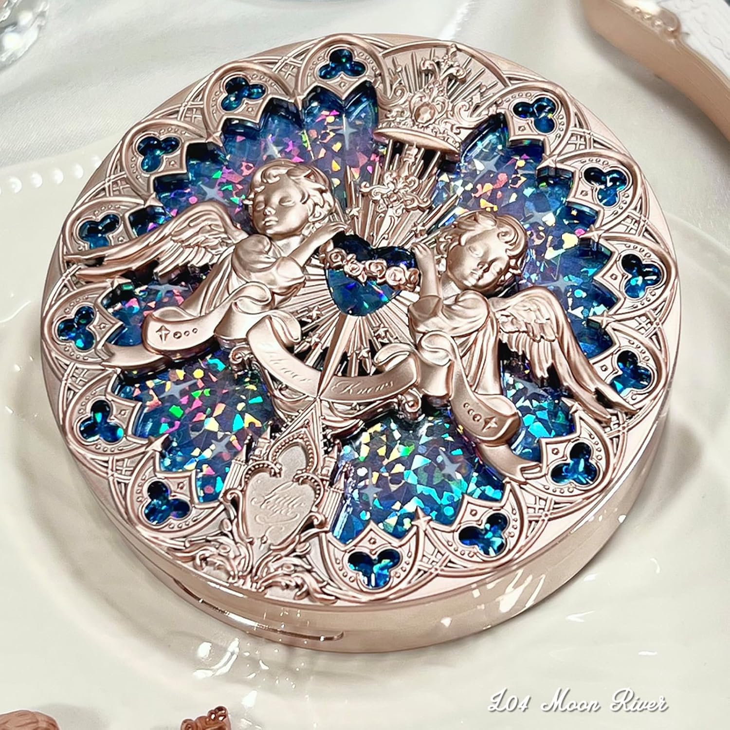 Flower Knows Little Angel Embossed Highlighter - Cool Starlight Highlighter Powder,Long-Lasting Ethereal Starry Glow,Cool Blue-Purple & White Pearl Shimmer,Galaxy-Inspired(L04 Moon River) - Image 8