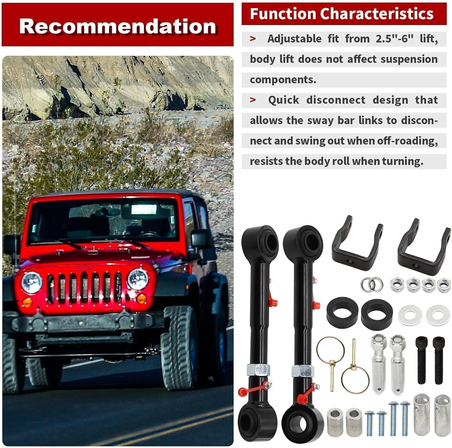 Nakkaa Front Sway Bar Links Compatible with Wrangler TJ Cherokee 1998-2006 Wrangler XJ 1984-2001 2.5-6" Lift Kits Quicker Disconnects System