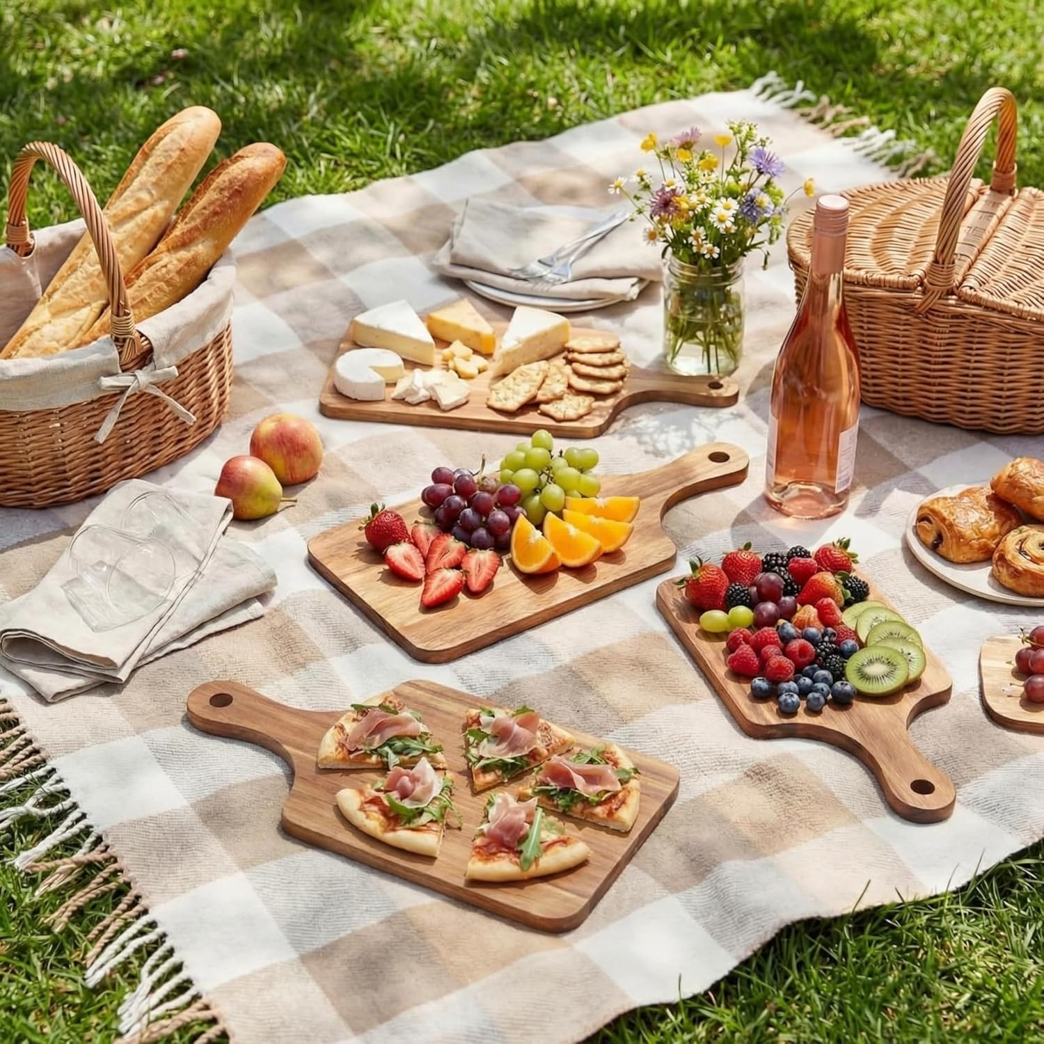 Zubebe 40 Pcs Mini Charcuterie Boards Bulk, 11 x 5 Inch Wooden Cutting Board with Handle Thick 0.31" Blank Boards for Laser Engraving, Wedding Favors Bridal Shower Party Gifts (Acacia)
