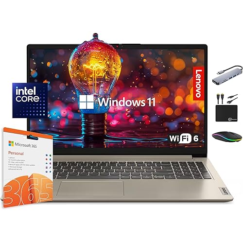 Lenovo IdeaPad Laptop Computer 2025, 15.6" Display, 12GB RAM, 1.1TB Storage (500GB SSD + 128GB eMMC + 500GB Ext), Intel Dual Core Processor, Long Battery, MarxsolAccessory, 1 Year Office 365, Win 11