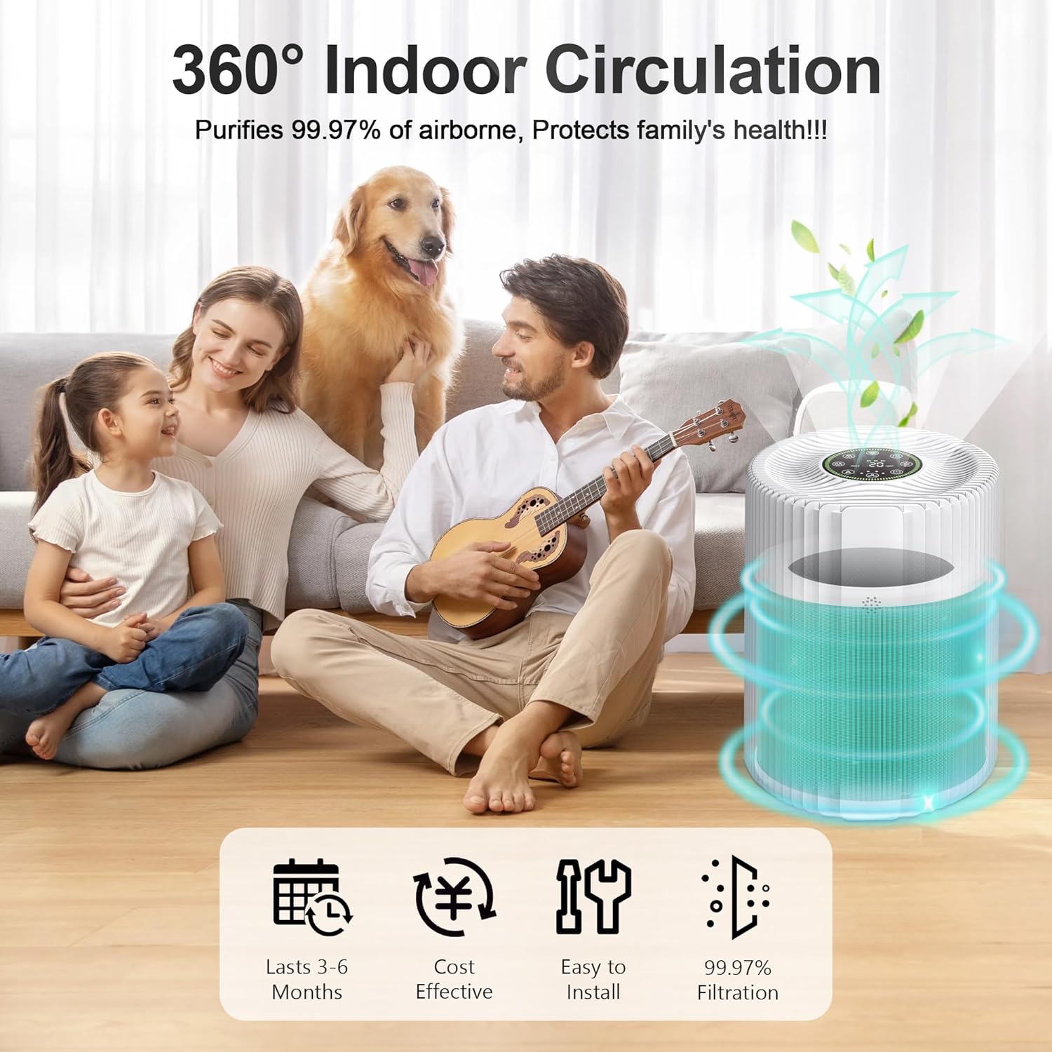 DH-JHD07 Air Filter Replacement, Compatible with VOOPNU DH-JHD07 Air Purifier, 4-in-1 True HEPA with Activated Carbon, Pet Dander Version (Green), 4 Pack