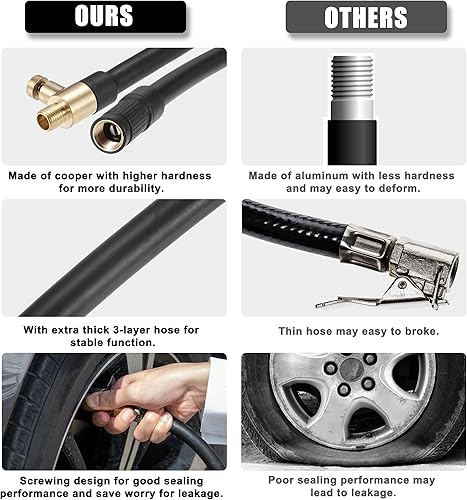 Miniatura 7 de X AUTOHAUX Inflador de neumáticos de 6 pulgadas, adaptador de manguera de bomba de aire, extensión de bloqueo de conexión de tubo de portabrocas