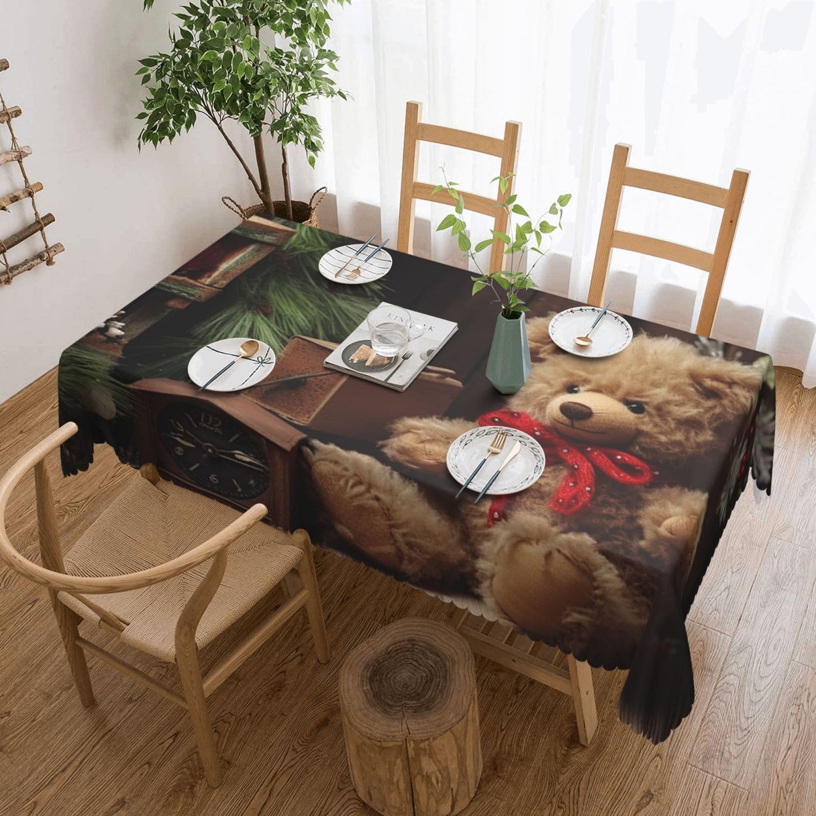 Nappe rectangulaire en polyester lavable anti-tache pour table de repas