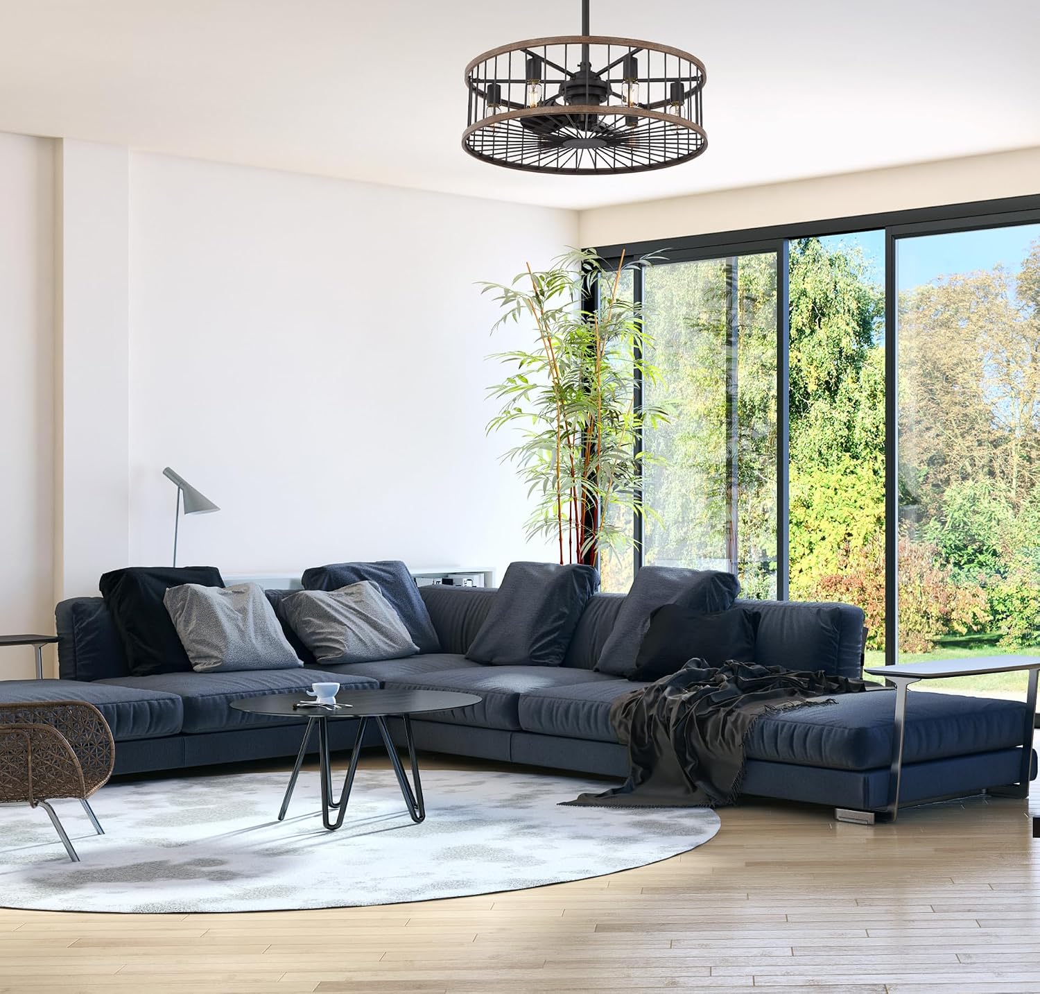 Savoy House 26-9472-FD-133 Kona Industrial Farmhouse 26" Drum Chandelier Ceiling Fan Fandelier with LED Light and Remote, 6-Light 36 Total Watts, Sapele