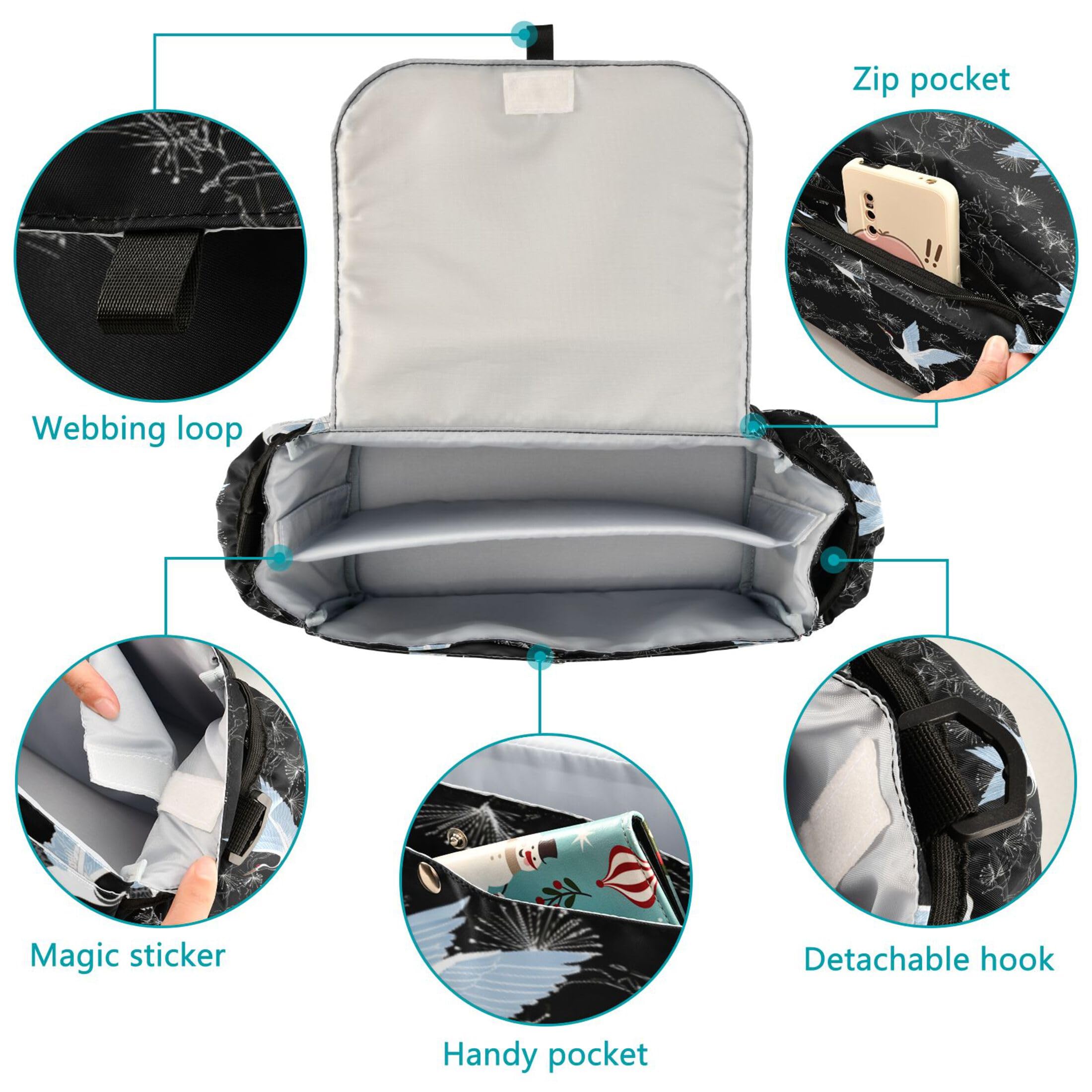 Burbuja Elegant Cranes Stroller Organizer with Insulated Cup Holders, Non-Slip Stroller Caddy Universal Fits Most Strollers, Nursery Accessories