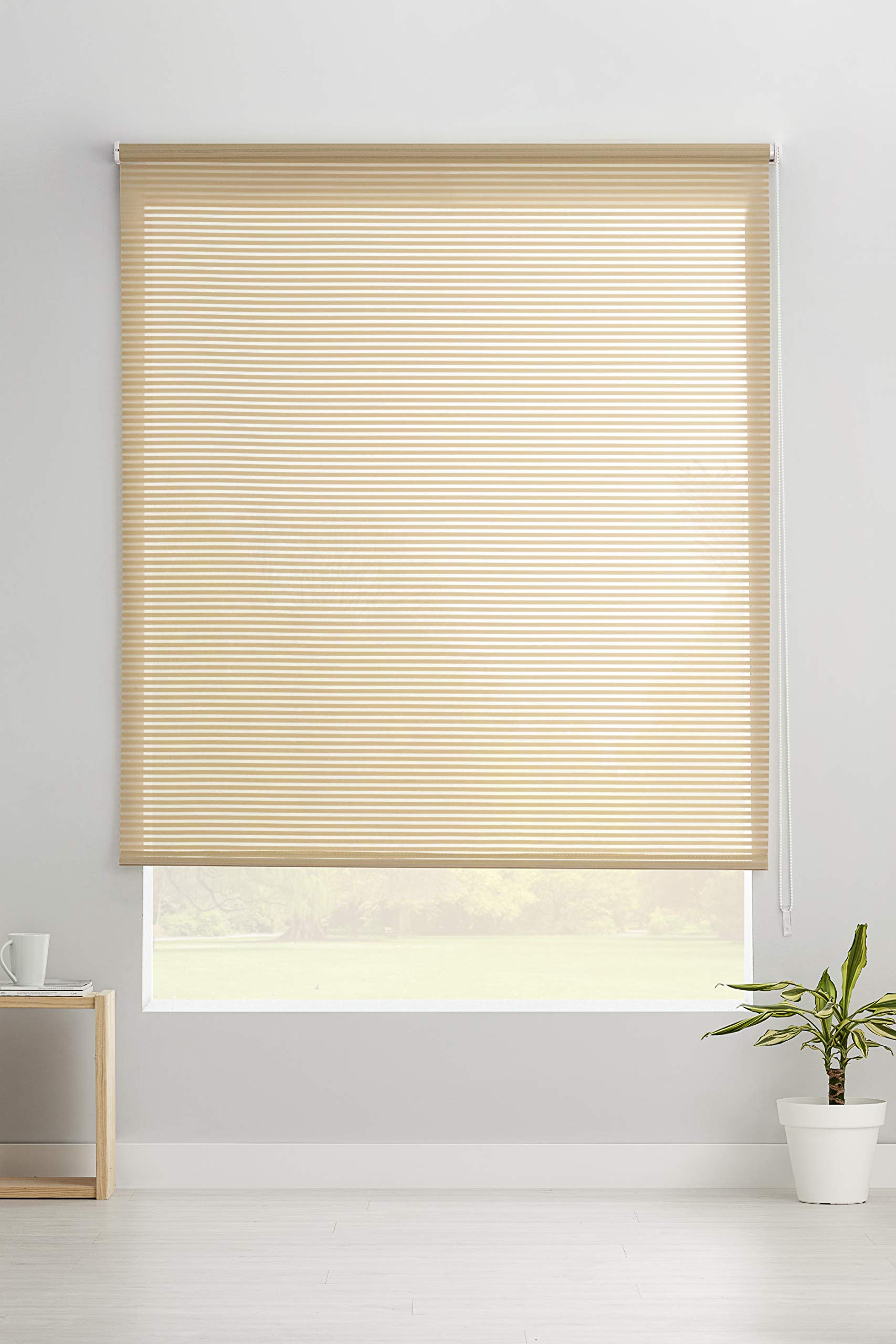 Estoralis Robert Store Enrouleur Tamisant Rayures, Polyester, Ivoire, 150 x 175 cm