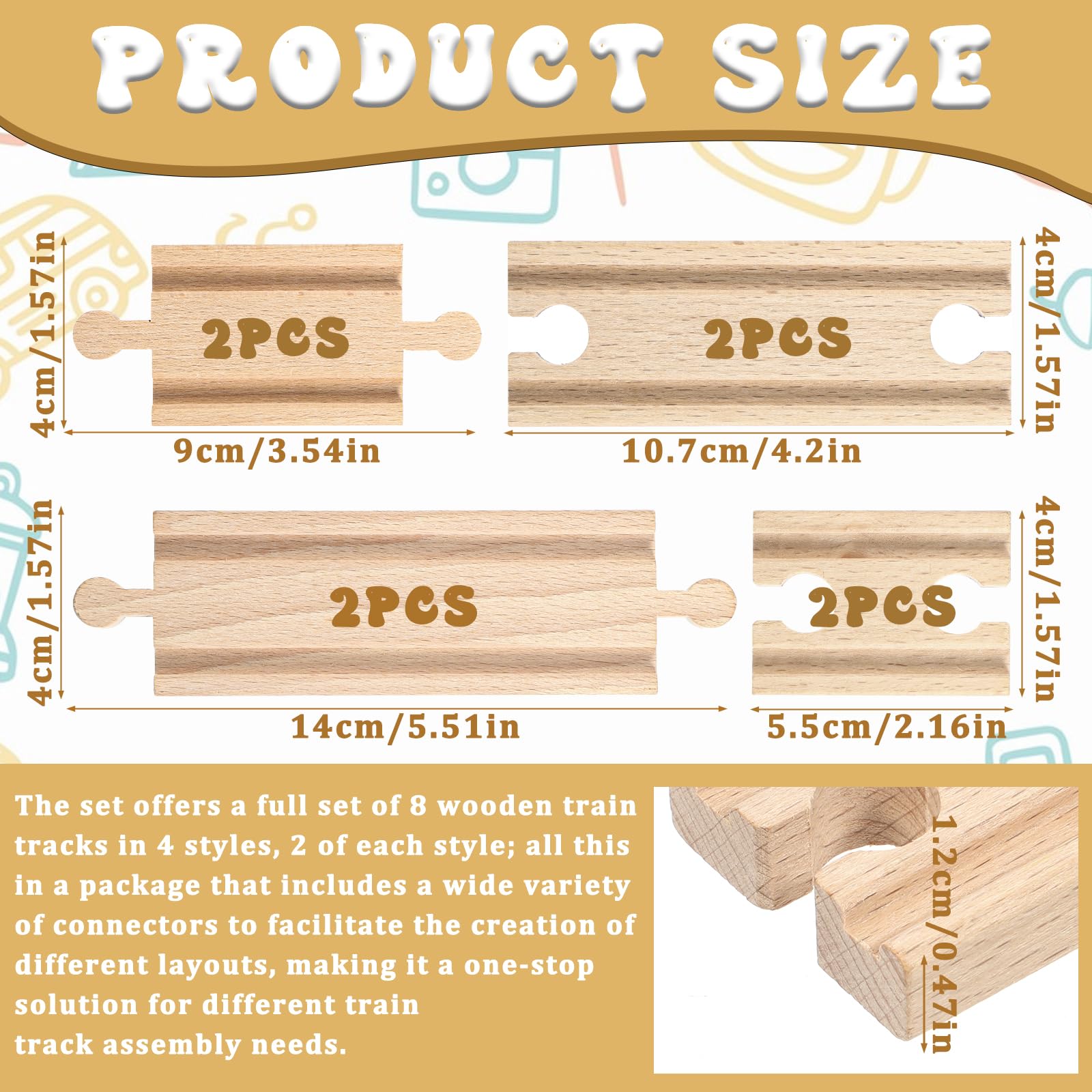 8Pcs Wooden Train Track Expansion Straight Wood Train Track Straight Connectors Adapters Male Male Female Female Train Track Accessories Wood Train Track Buckle Pieces for Wooden Train Tracks