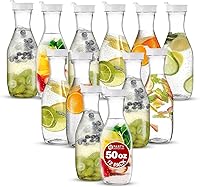 Vista 21 de Paquete de 12 jarras de plástico transparentes de 50 onzas con tapa negra; contenedores de agua resistentes de alta calidad que son excelentes