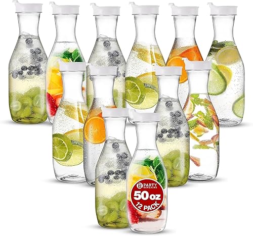 Miniatura 21 de Paquete de 12 jarras de plástico transparentes de 50 onzas con tapa negra; contenedores de agua resistentes de alta calidad que son excelentes