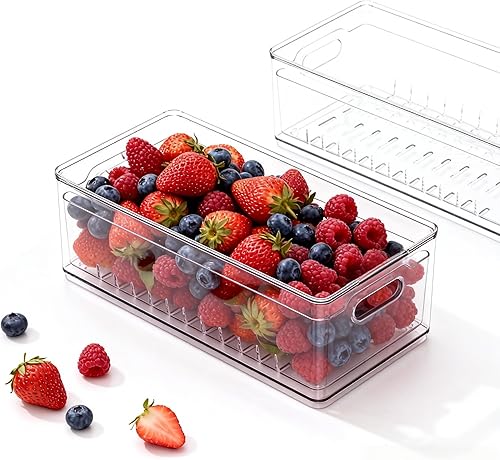 Miniatura 6 de Hogar Transparente PET Frutas Drenaje y Lavado Colador Cajas de almacenamiento de alimentos Contenedores de galletas de plástico organizadores de