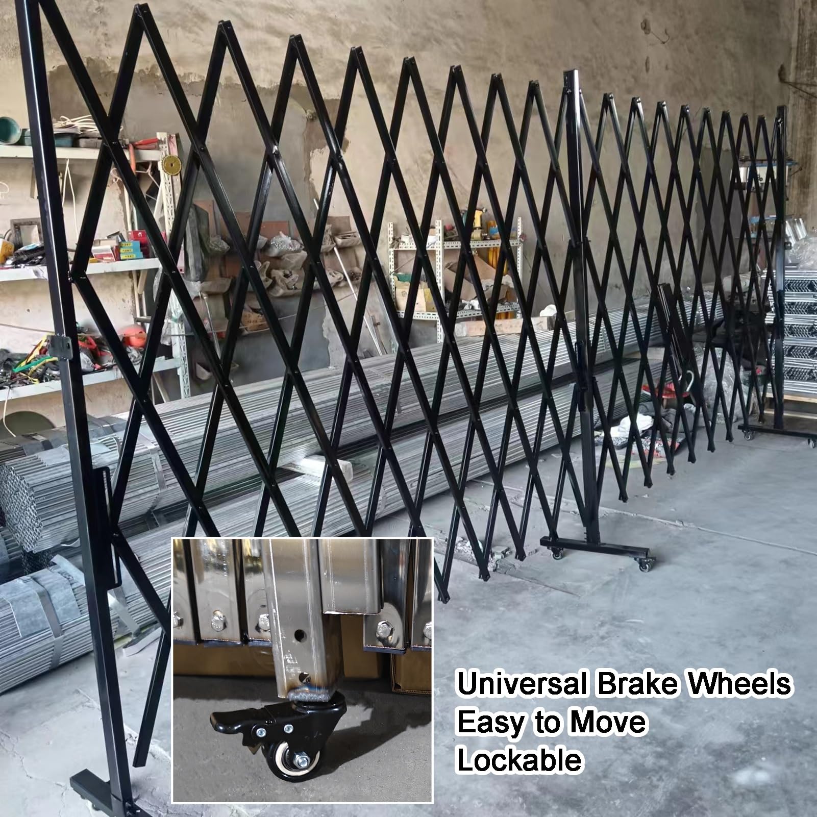 Ausziehbare Sicherheitsschranke, Mobile Verkehrsschranke aus Edelstahl, Einfahrtszaun mit Scherentor für Garage und Straße, 150 x 250 cm