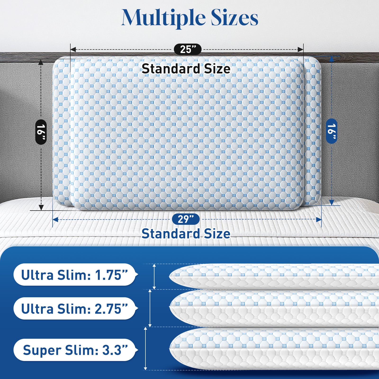 CloudBliss Cuscini rinfrescanti ultra sottili da 7 cm per lato | schiena | addormentati, cuscino piatto in memory foam, cuscini a basso profilo con comoda federa traspirante su entrambi i lati