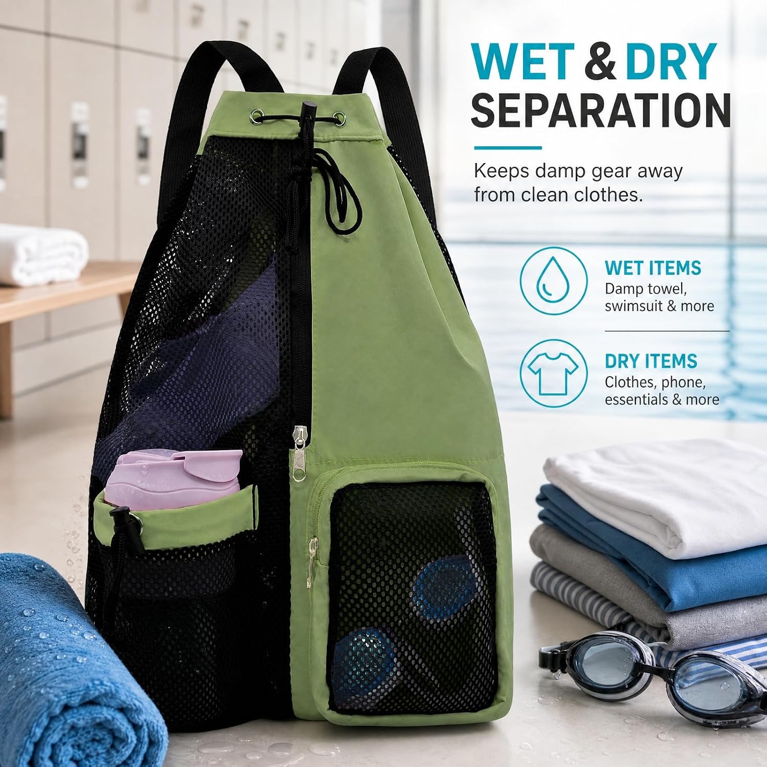 1-Pack Waterproof Mesh Drawstring Backpacks