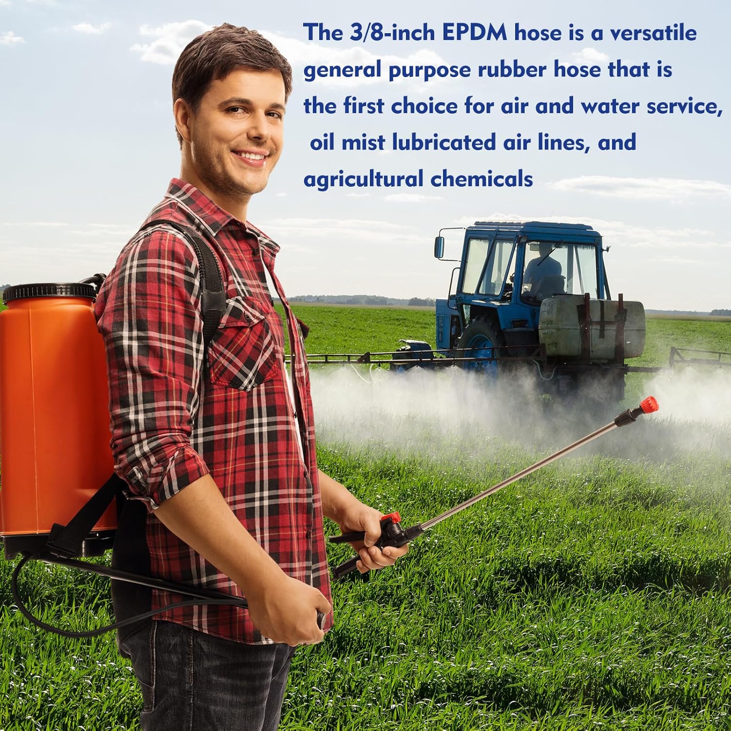 Spray Hose 3/8 Inch ID x 50 ft Heavy Duty Agricultural Garden Rubber Hose General Purpose Epdm Air and Water, Aqueous Chemicals-resistant, 200psi Working, Versatile for Gardening(Black)