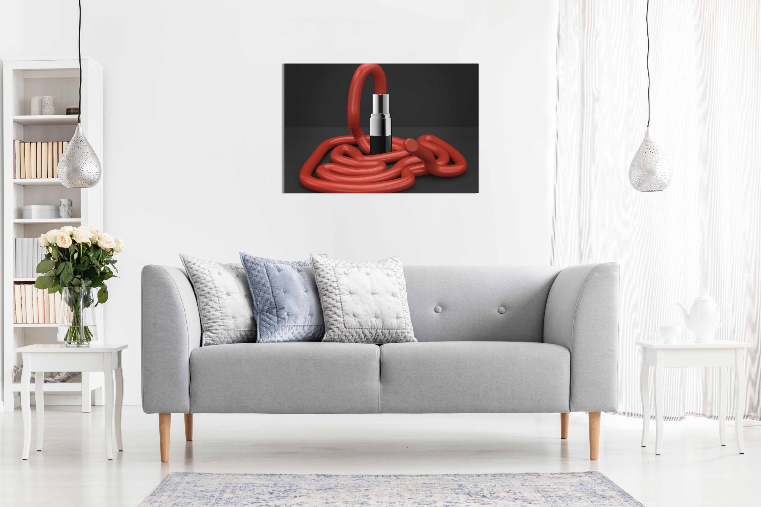 Impression sur toile encadrée rouge à lèvres pour décoration murale d'intérieur, chambre à coucher, salon et salle de bain 61 x 41 cm