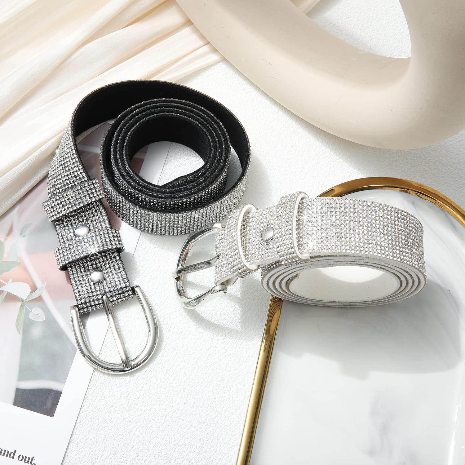 WELROG Rhinestone Belt for Women，Bling Crystal Vintage Belts Shiny Soft for Party Jeans Dresses - Image 5