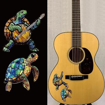 PLIGREAT 2 Sheets Playing Sea Turtle Guitar Stickers Creative Design Inlay Guitar Sticker for Music Guitar Ukulele Acoustic Guitar Electric Guitar Bass DIY Decals Guitar Decoration