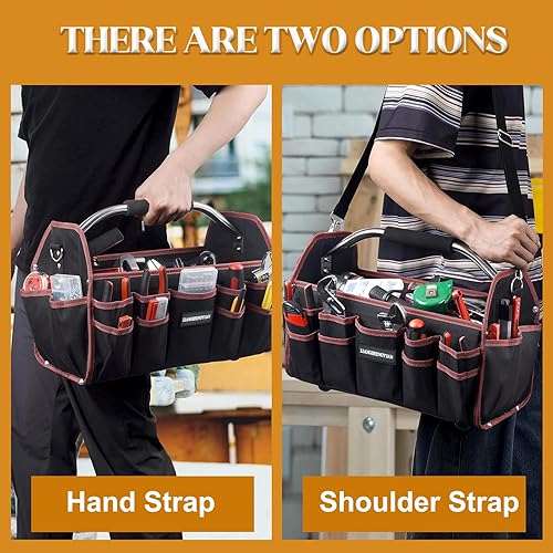 Miniatura 6 de Portaherramientas de 16 pulgadas, bolsa de herramientas con parte superior abierta, 30 bolsillos, bolsa de herramientas impermeable para hombres,