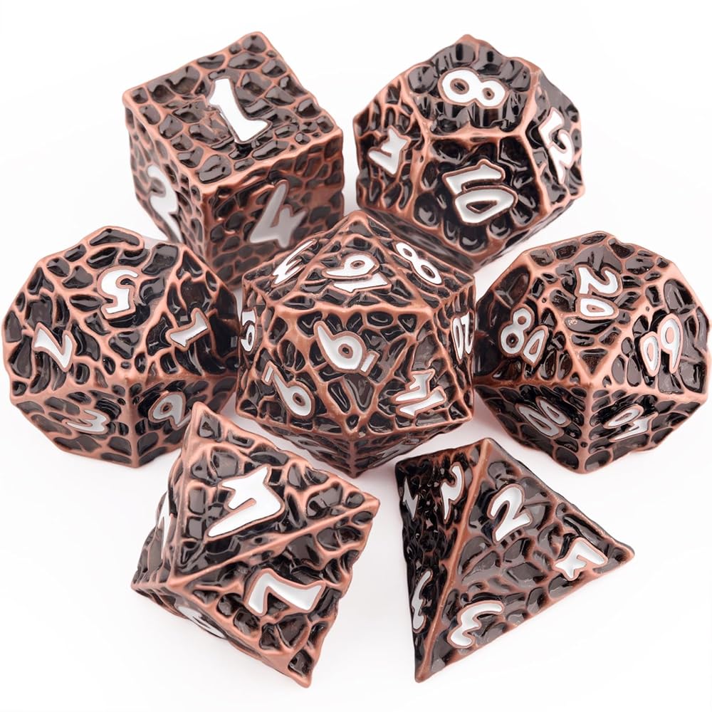 Haxtec Metal DND Dice Set Polyhedral D&D Dice Compatible with Dungeons and Dragons Gift TTRPG Antique Copper Metal Dice