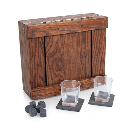LEGACY - a Picnic Time brand - Whiskey Box Gift Set, Whiskey Glasses Set of 2, Whiskey Stones Gift Set, (Oak Wood)