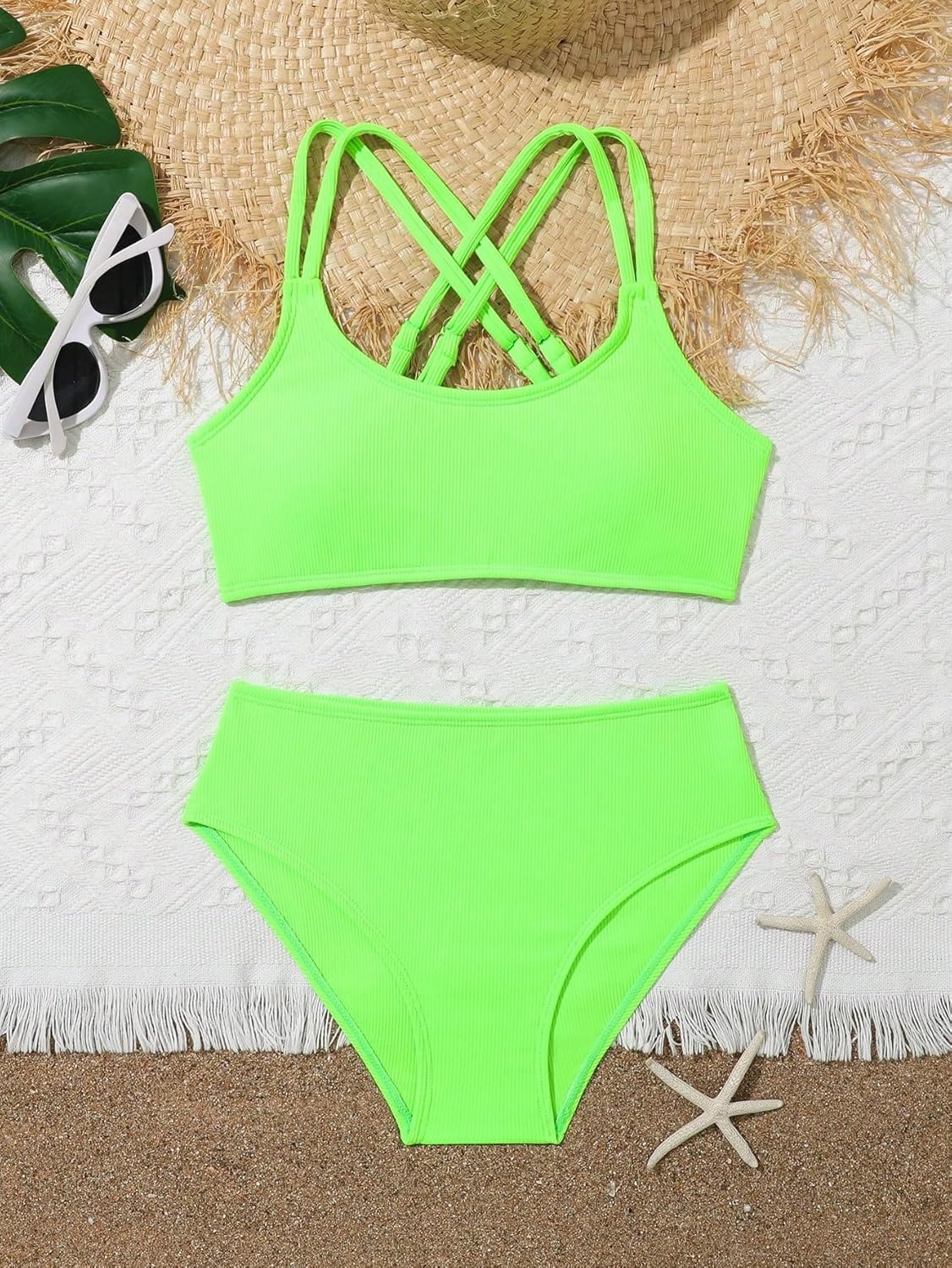 Milumia Girl's 2 Piece Swimsuits Criss Cross Spaghetti Strap Bikini Sets Beachwear Bathing Suit - Image 3