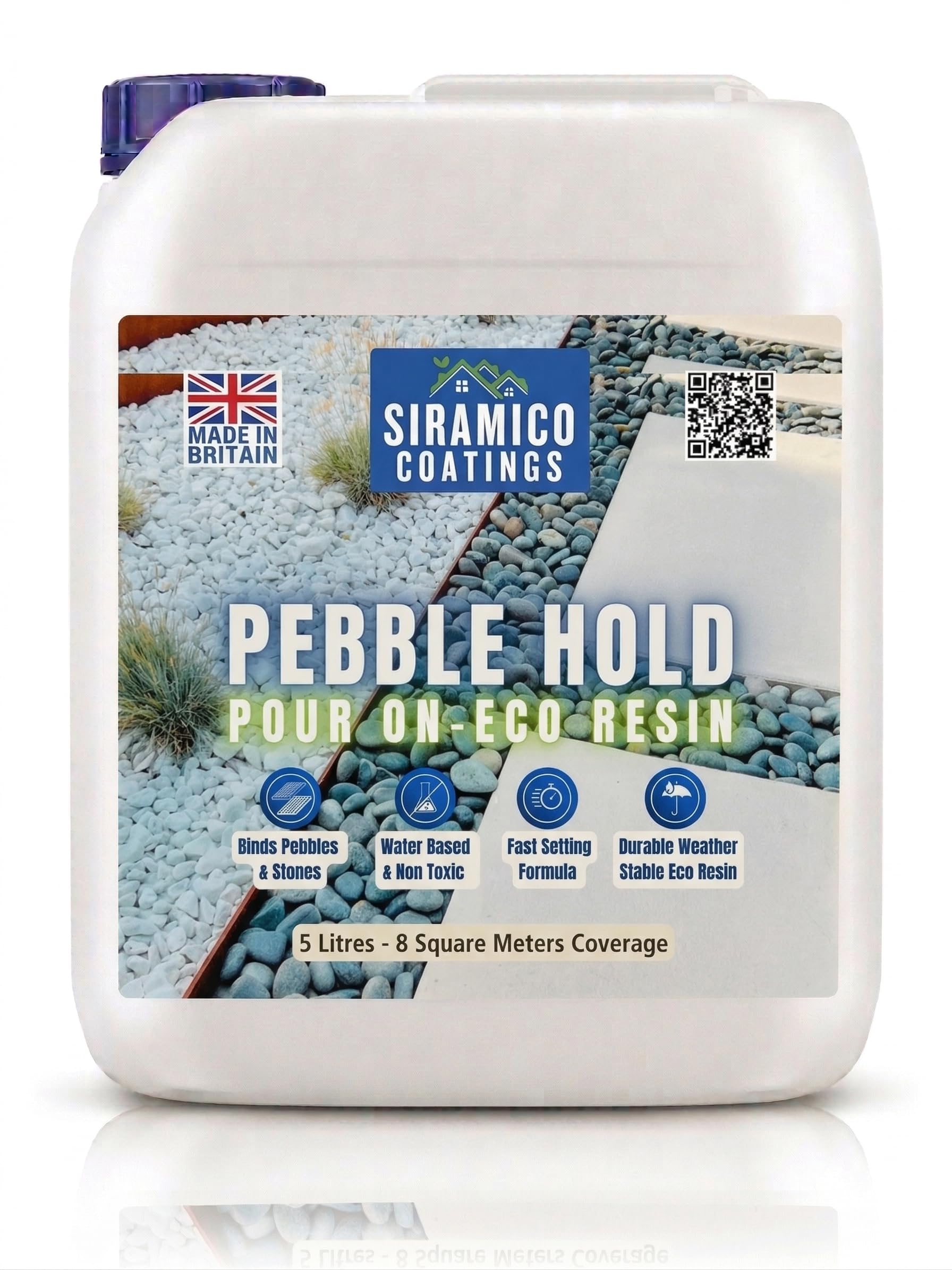 Pebble Hold Pour On ECO-Resin™ Glue Binder | 5 litres | Waterbased Binder for Pebbles & Stones on Borders, Patios & Garden Paths. Non Toxic & Pet Friendly