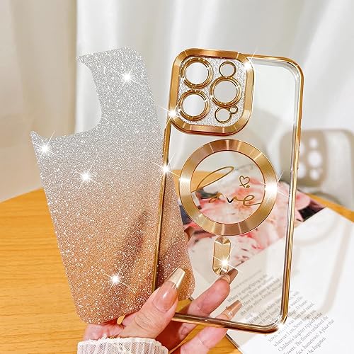 Vista 81 de Fiyart - Funda transparente magnética con purpurina para iPhone 12 para mujeres, con grabado "Love" metálico, protección para cámara y antigolpes