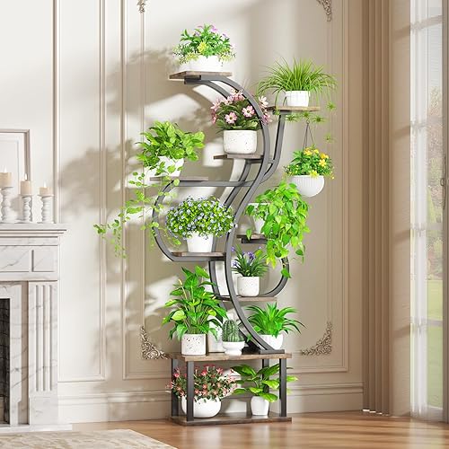 Miniatura 2 de Soporte para plantas de interior con luz de crecimiento, soporte para plantas de interior de 9 niveles, soporte de flores de 68 pulgadas de alto,